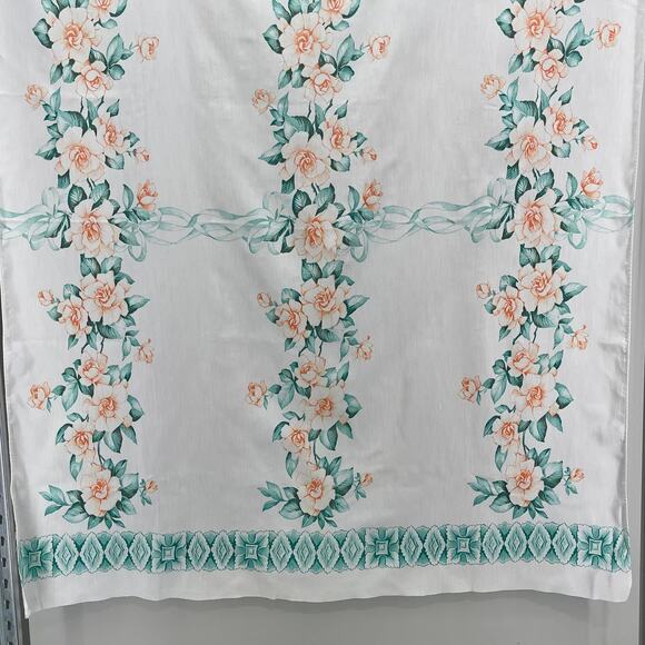 Vintage Handmade‎ Orange Teal White Floral Slick Fabric Dining Table Tablecloth - Picture 3 of 7